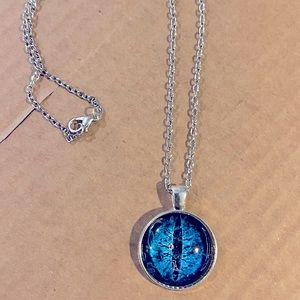 Blue Dragon Eye Cabochon Glass Bronze Necklace